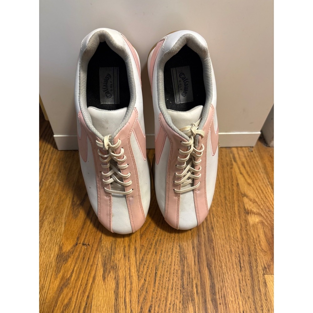 Callaway Golf Shoes‎ Womens White Pink Leather Spiked Size 8 Golf Course